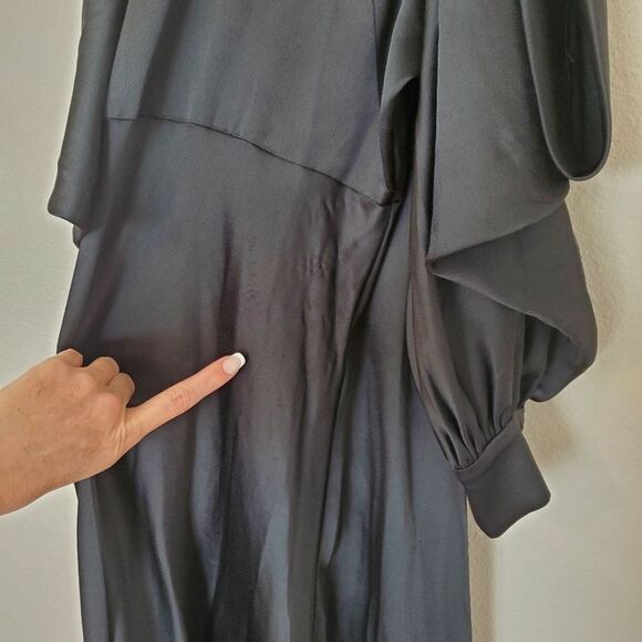 ARIAS Black Halter Neck Satin Cold Shoulder Midi Dress Size 10 - Picture 10 of 15